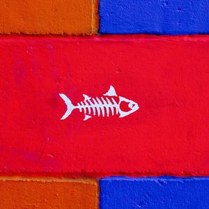 Превью обои рыба, арт, стена, краска