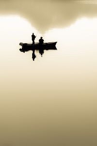 Превью обои рыбаки, лодка, озеро, силуэты, минимализм