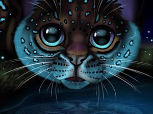 Превью обои рысь, взгляд, арт, большая кошка, отражение