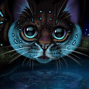 Превью обои рысь, взгляд, арт, большая кошка, отражение