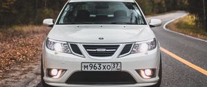 Превью обои saab 9-2x, saab, машина, белый, вид спереди, дорога