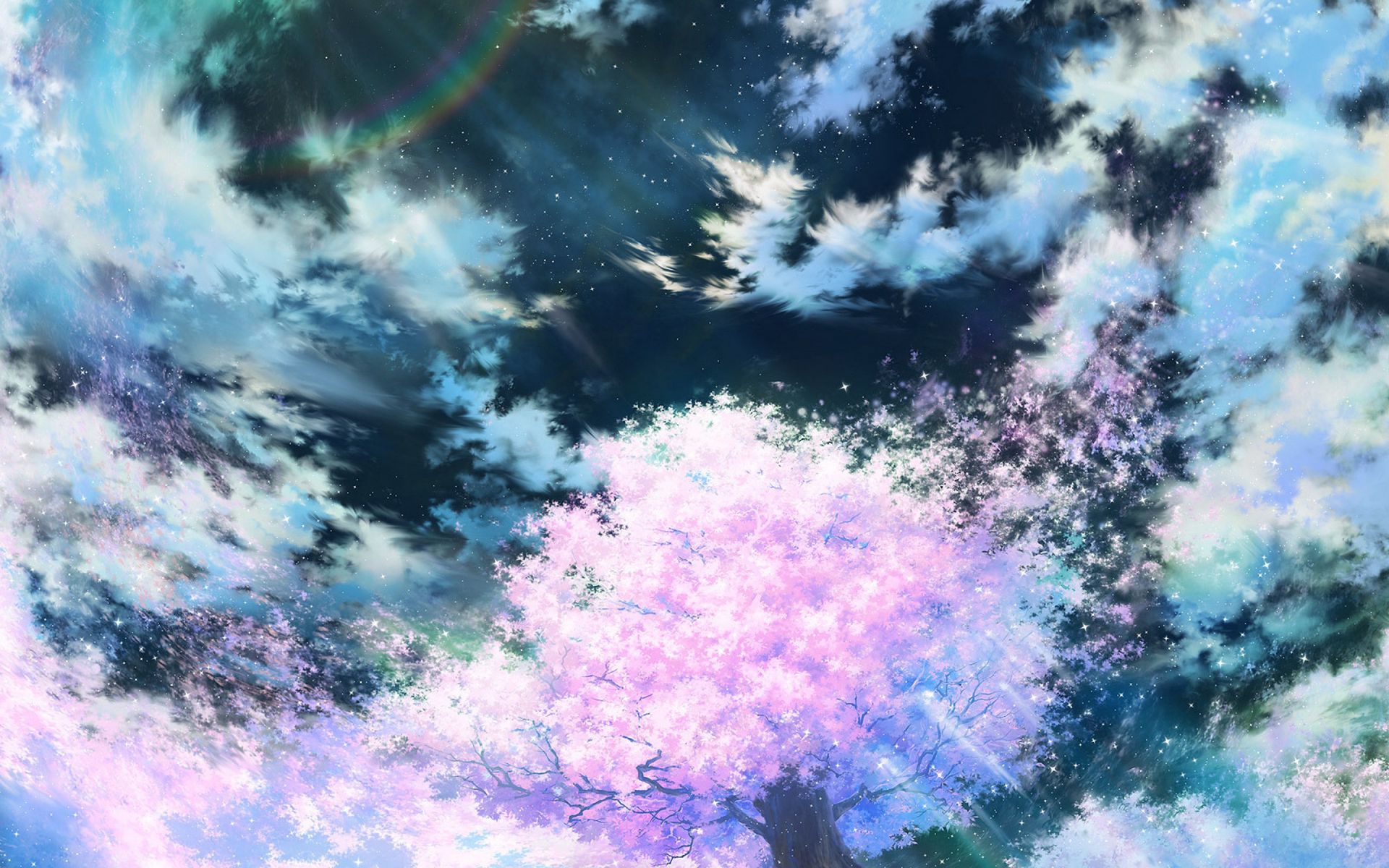 1920x1200 Обои сакура, арт, небо, аниме, розовый
