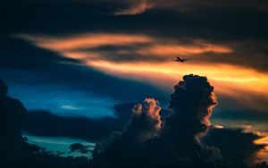 Превью обои самолет, небо, ночь, облака, закат