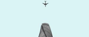 Превью обои самолет, небоскреб, минимализм, архитектура
