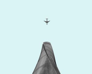 Превью обои самолет, небоскреб, минимализм, архитектура