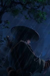 Превью обои самурай, воин, катана, дождь, арт, темный