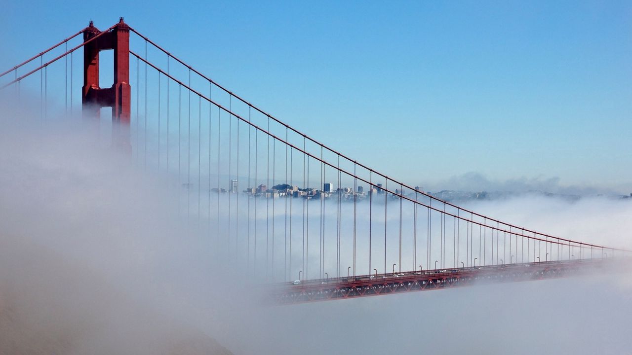 Обои сан-франциско, калифорния, мост, туман