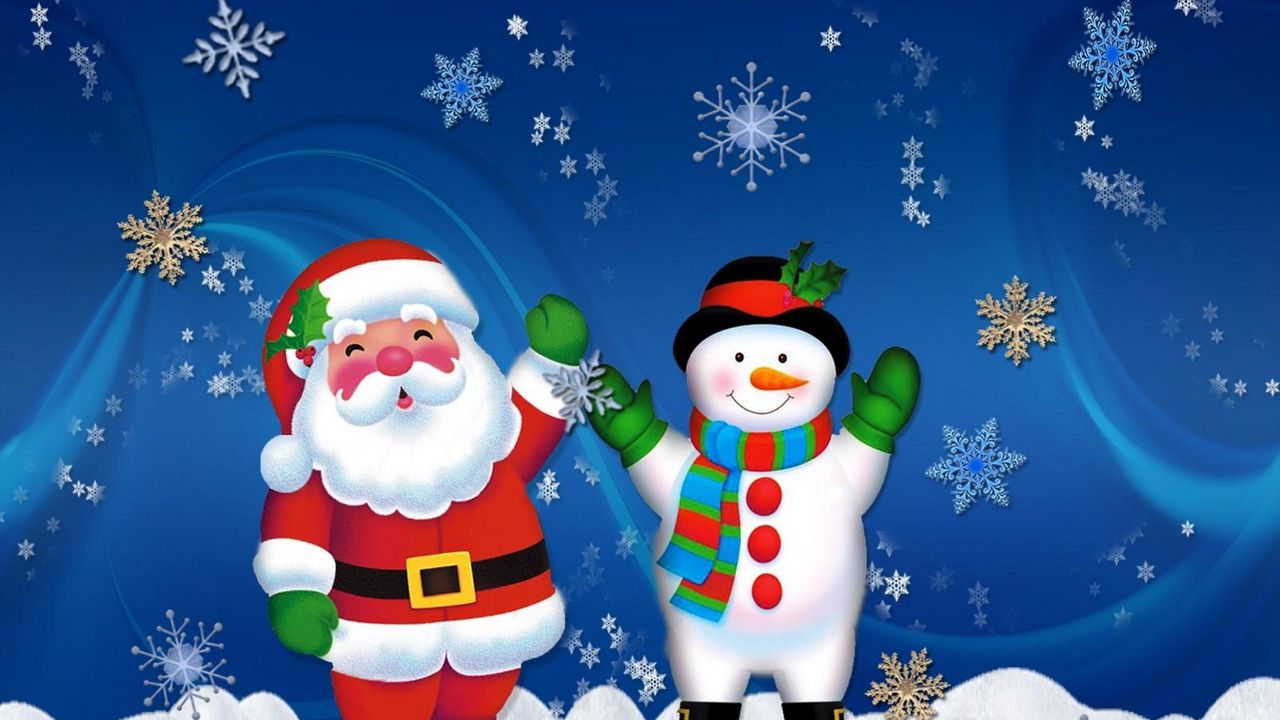 Обои санта клаус, снеговик, праздник, рождество, настроение, снежинки