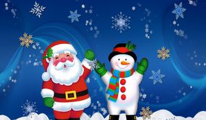 Превью обои санта клаус, снеговик, праздник, рождество, настроение, снежинки