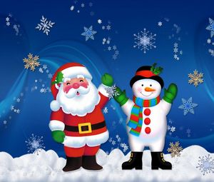 Превью обои санта клаус, снеговик, праздник, рождество, настроение, снежинки