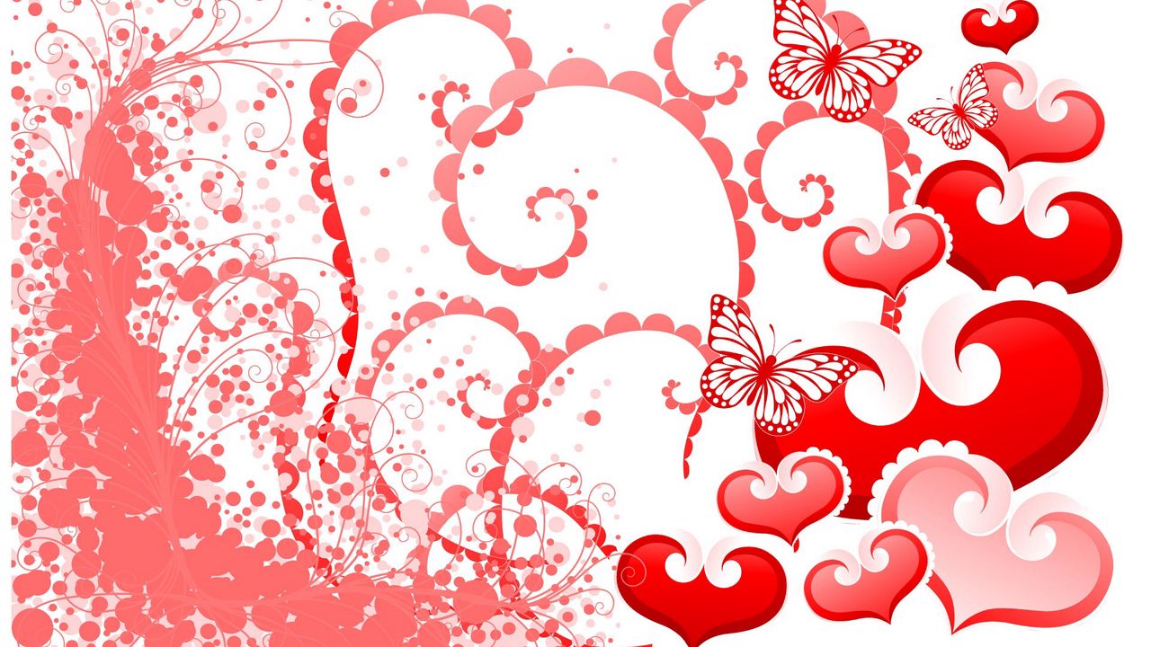 Обои сердечки, бабочки, фон, день святого валентина