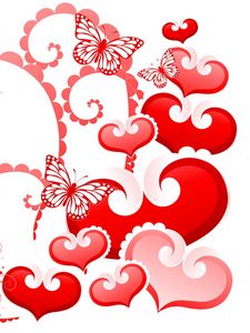 Превью обои сердечки, бабочки, фон, день святого валентина