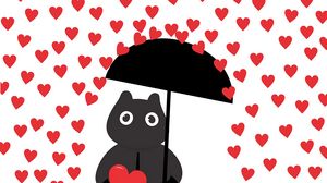 Превью обои сердечки, дождь, арт, силуэт, зонтик