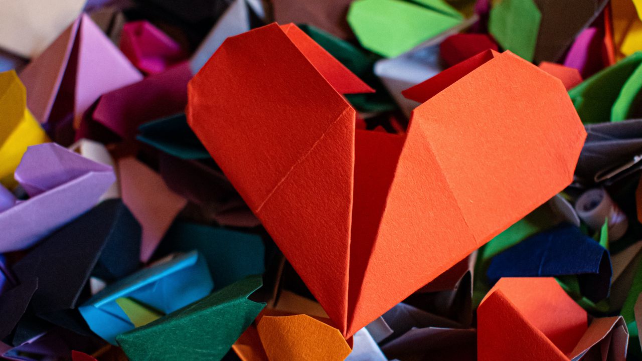 Обои сердечки, оригами, бумага, разноцветный