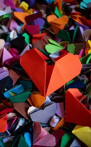 Превью обои сердечки, оригами, бумага, разноцветный