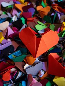 Превью обои сердечки, оригами, бумага, разноцветный