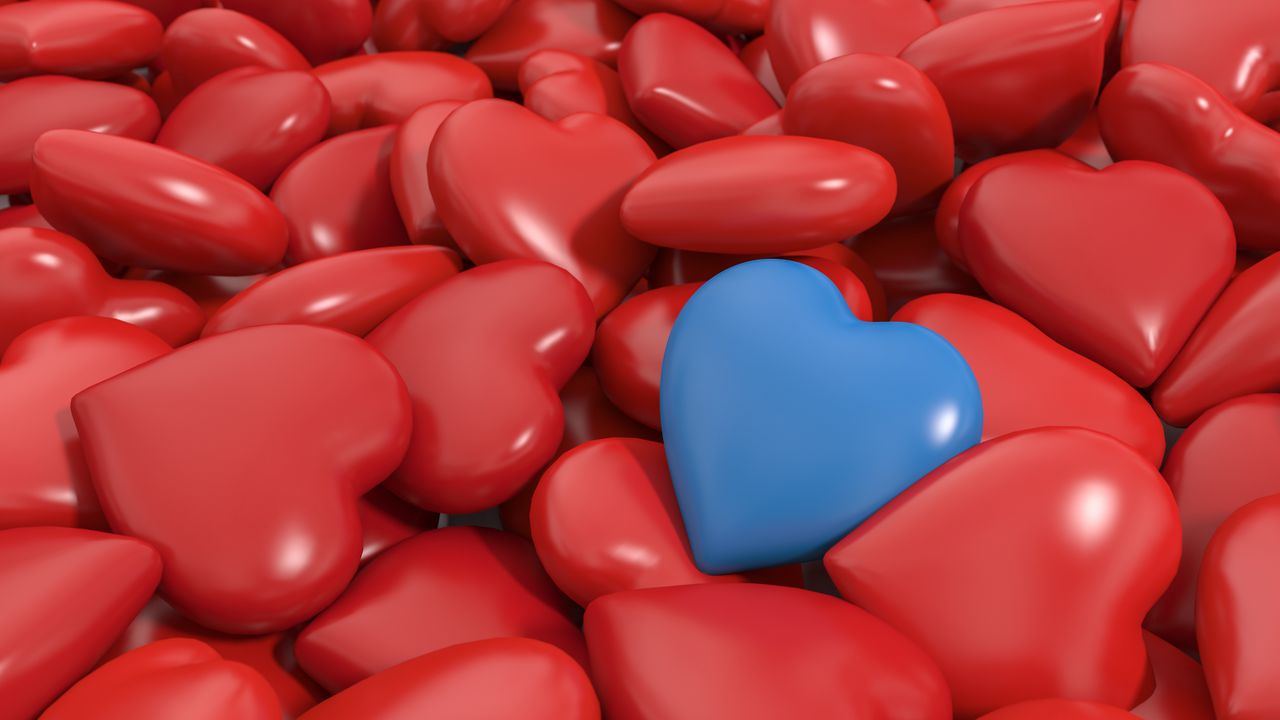 Обои сердце, красный, голубой, 3d