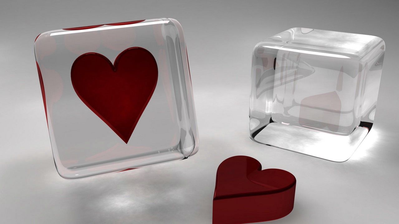 Обои сердце, куб, краски, стекло