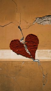 Превью обои сердце, любовь, нитки, трещины, стена