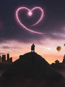 Превью обои сердце, любовь, силуэт, ночь
