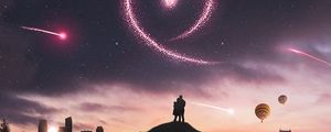 Превью обои сердце, любовь, силуэт, ночь