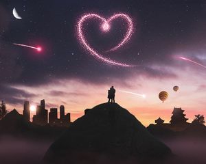 Превью обои сердце, любовь, силуэт, ночь