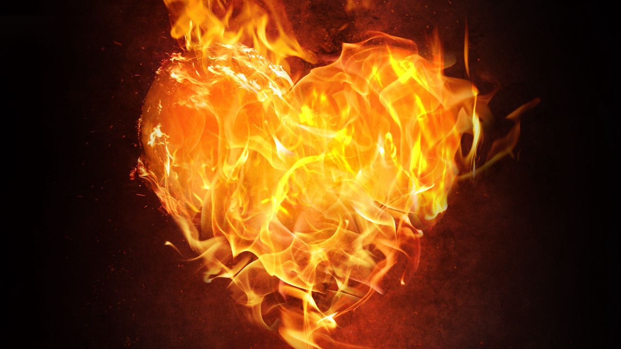 Обои сердце, огонь, пламя, темный