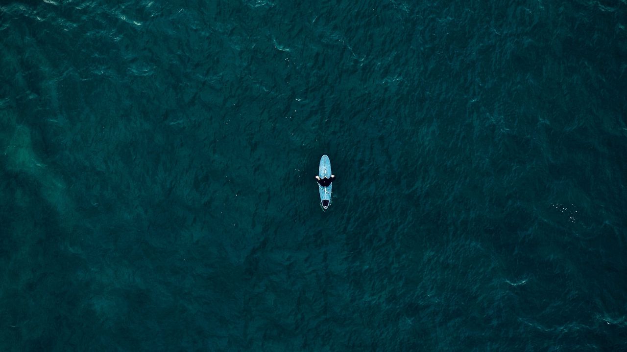 Обои серфер, серфинг, вид сверху, океан