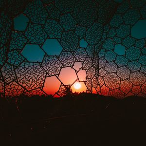 Превью обои сетка, ночь, свет, небо
