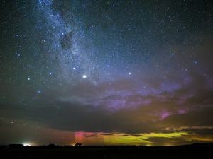 Превью обои северное сияние, космос, звездное небо