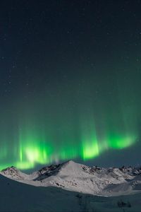 Превью обои северное сияние, небо, горы, снег, зима, пейзаж