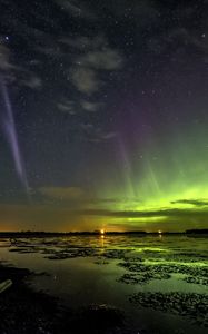 Превью обои северное сияние, звезды, звездное небо, ночь