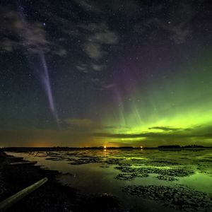 Превью обои северное сияние, звезды, звездное небо, ночь