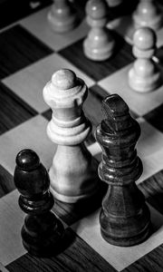 Превью обои шахматы, фигуры, черно-белый, игра