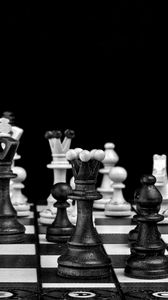 Превью обои шахматы, фигуры, игра, черно-белый