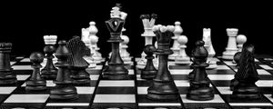 Превью обои шахматы, фигуры, игра, черно-белый