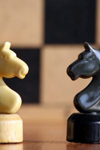 Превью обои шахматы, фигуры, конь, черный, белый