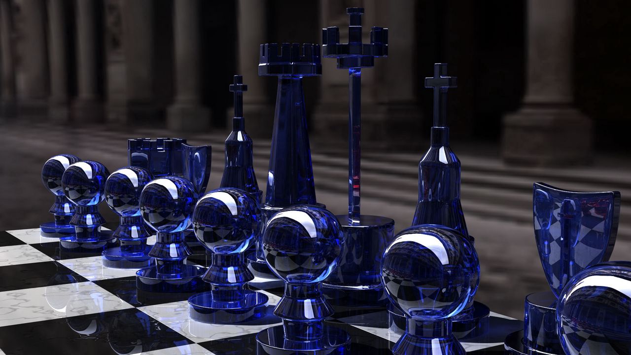 Обои шахматы, синий, стекло, доска, форма