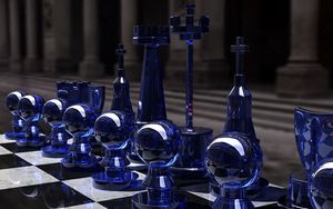 Превью обои шахматы, синий, стекло, доска, форма