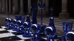 Превью обои шахматы, синий, стекло, доска, форма