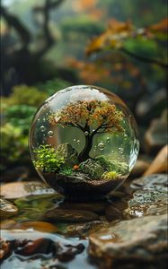 Превью обои шар, дерево, прозрачный, пузыри, пейзаж