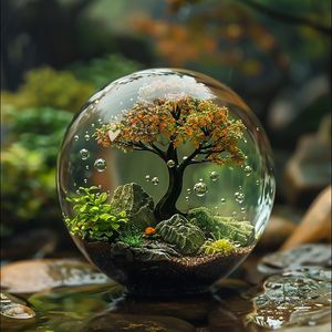 Превью обои шар, дерево, прозрачный, пузыри, пейзаж