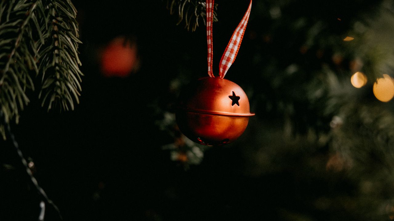 Обои шар, гирлянды, елка, украшения, новый год, рождество