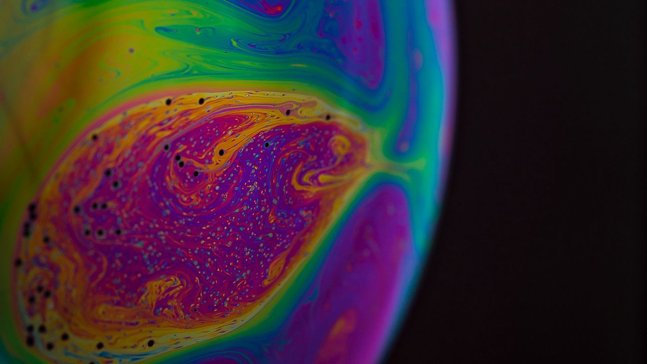 Обои шар, краска, разводы, разноцветный, fluid art