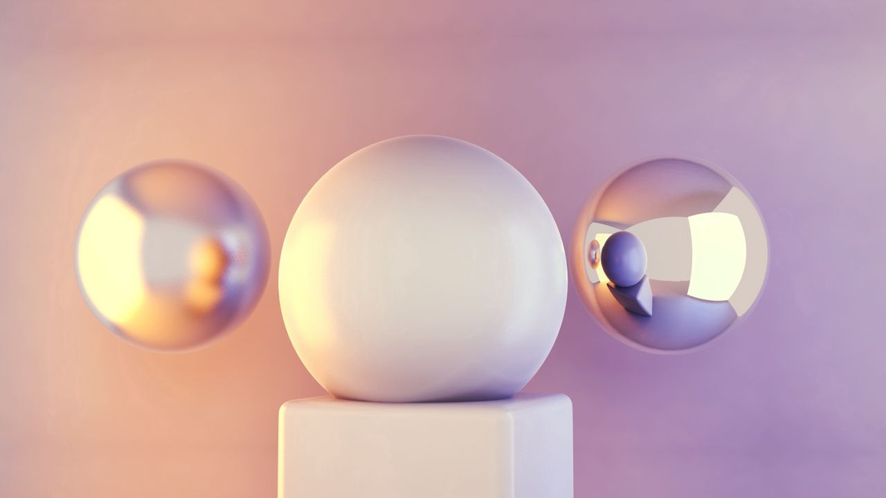 Обои шар, куб, стекло, белый, серебро