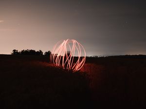 Превью обои шар, линии, свет, длинная выдержка, движение, ночь