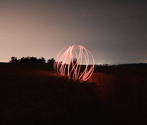 Превью обои шар, линии, свет, длинная выдержка, движение, ночь