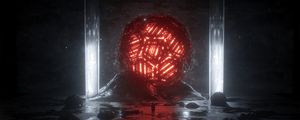 Превью обои шар, неон, свечение, темнота, силуэт