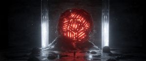 Превью обои шар, неон, свечение, темнота, силуэт