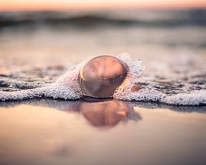 Превью обои шар, пузырь, волна, песок, побережье